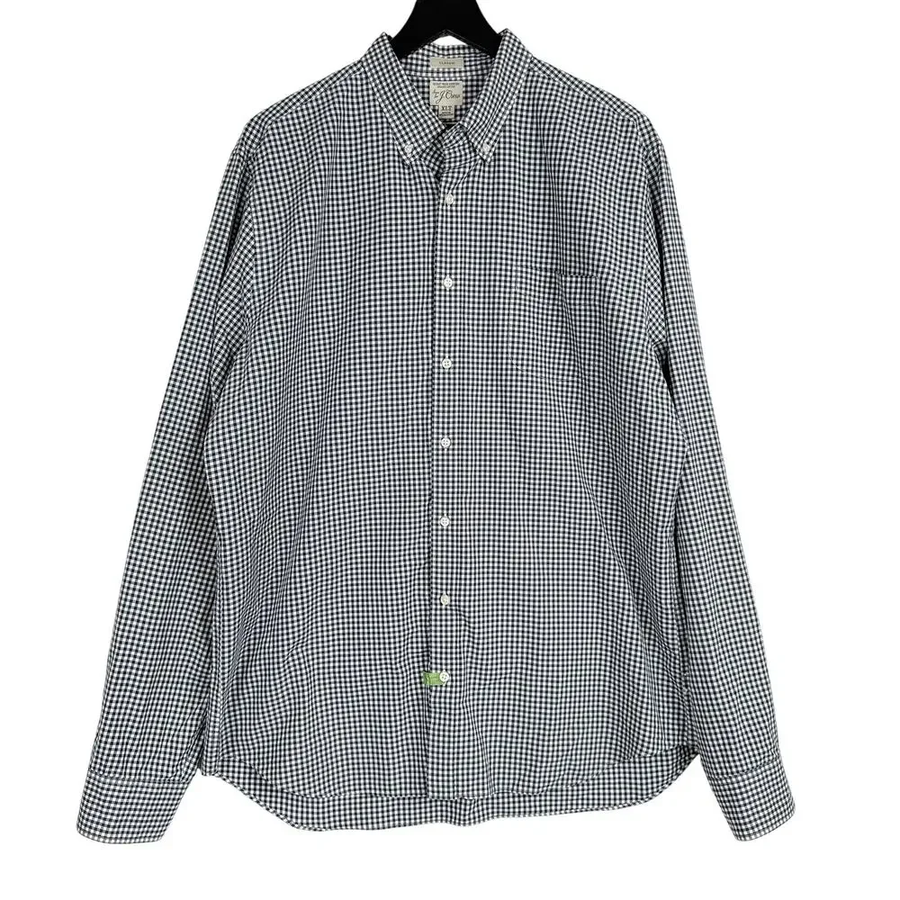 J.Crew Cotton Classic Button Down Shirt Gingham Blue White - XLT XL Tall